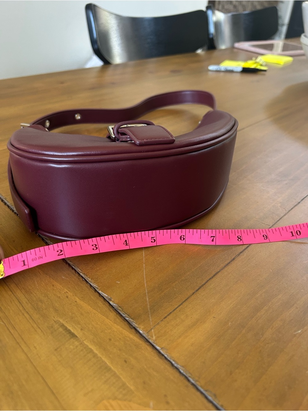 Women's Crescent Shoulder Bag in Deep Burgundy - Picture 8 of 11